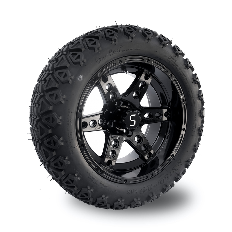 DOT 14 Inch Golf Cart Koła i opony 22x10-14 All Terrain Gloss Czarny 6 szpików