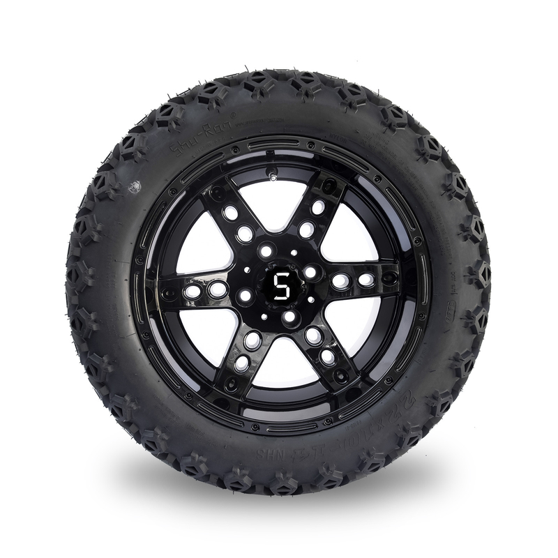 DOT 14 Inch Golf Cart Koła i opony 22x10-14 All Terrain Gloss Czarny 6 szpików