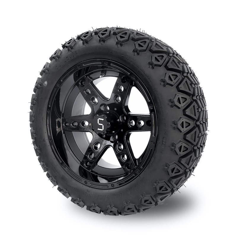 DOT 14 Inch Golf Cart Koła i opony 22x10-14 All Terrain Gloss Czarny 6 szpików