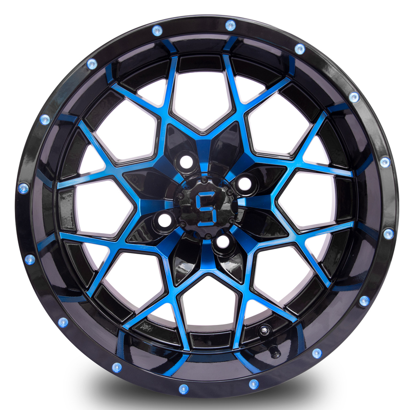 Zastosowalne 14 cali Koła golfowe Rims Błękitne Błyskotliwe Czarne Aluminiowe Rims ET-25