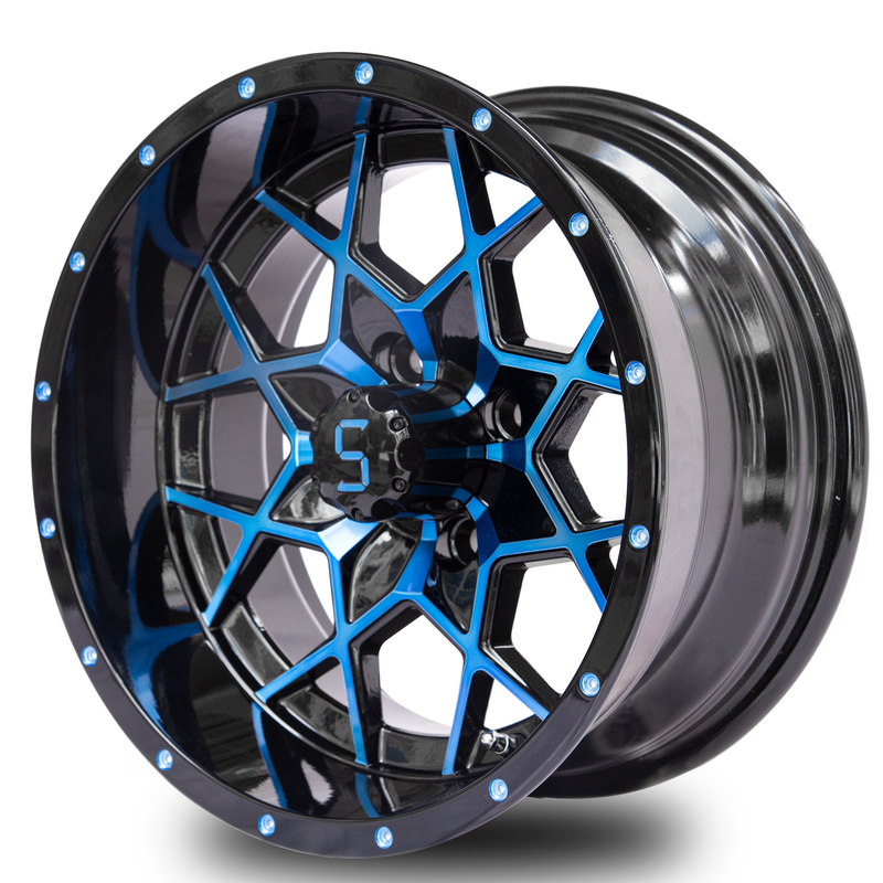 Zastosowalne 14 cali Koła golfowe Rims Błękitne Błyskotliwe Czarne Aluminiowe Rims ET-25