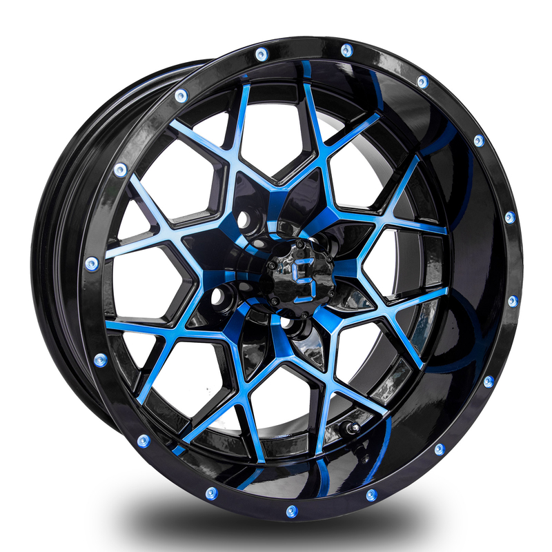 Zastosowalne 14 cali Koła golfowe Rims Błękitne Błyskotliwe Czarne Aluminiowe Rims ET-25