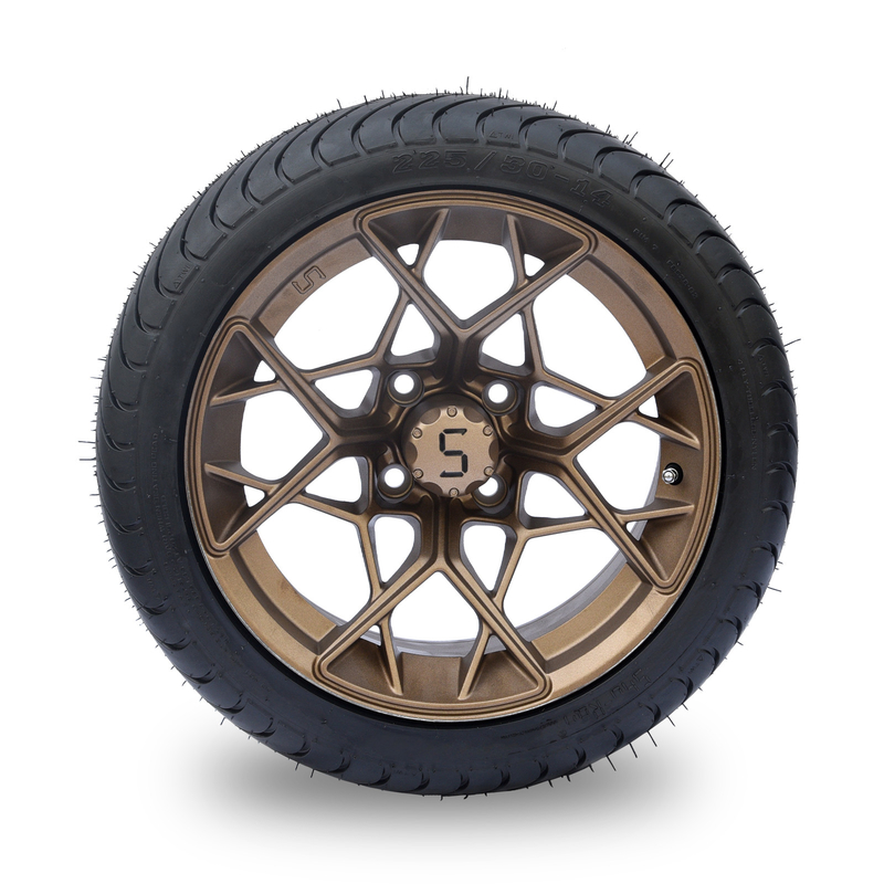 Bronze 14 Inch Golf Cart Wheel And Tire Combo 225/30-14 4PLY DOT zatwierdzone