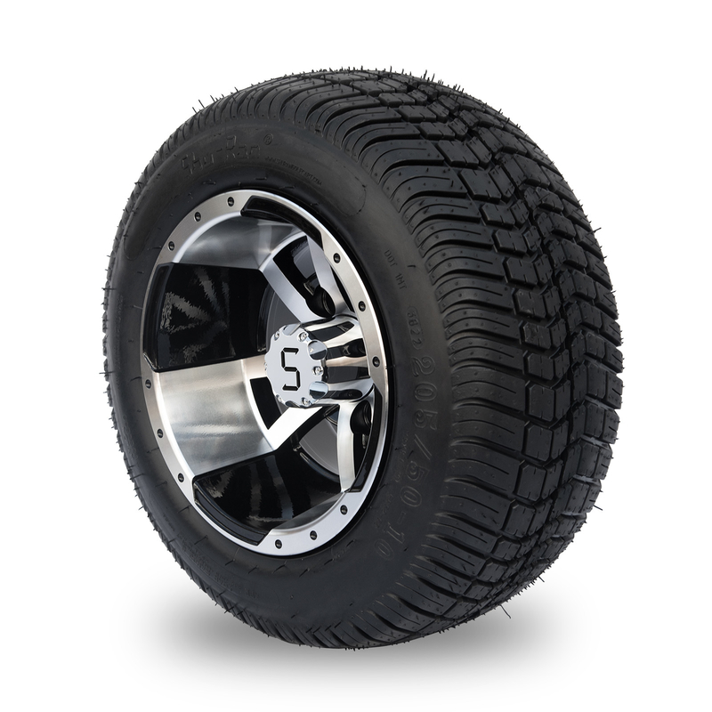 Golf Cart 10' Rims And 205/50-10 DOT Street Tire Combo - Maszynowany/Glossy Black