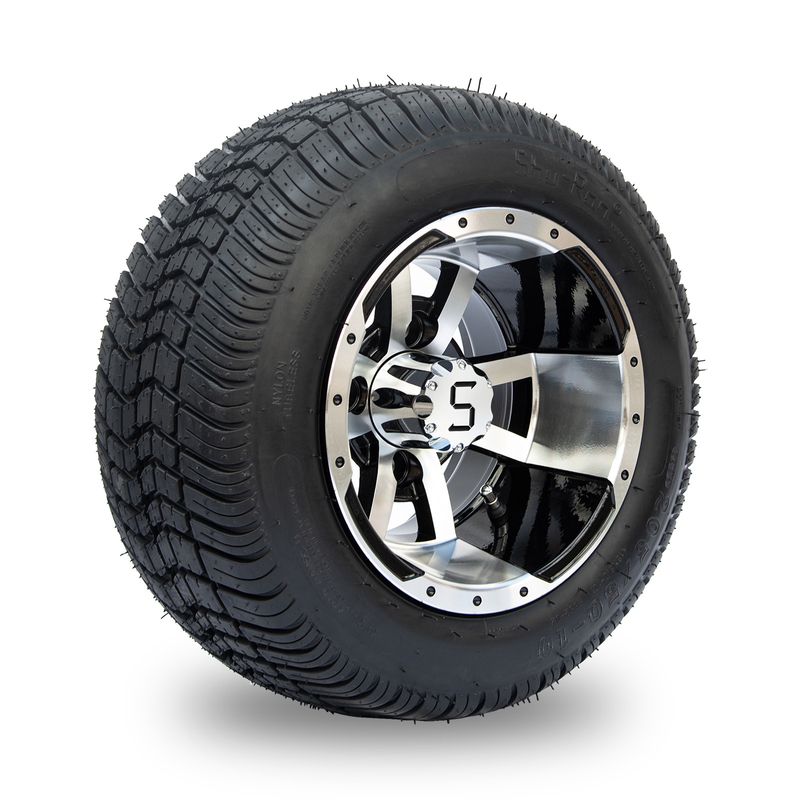 Golf Cart 10' Rims And 205/50-10 DOT Street Tire Combo - Maszynowany/Glossy Black