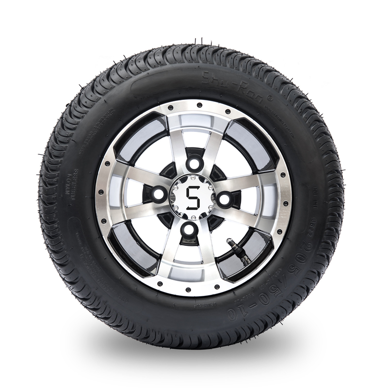 Golf Cart 10' Rims And 205/50-10 DOT Street Tire Combo - Maszynowany/Glossy Black