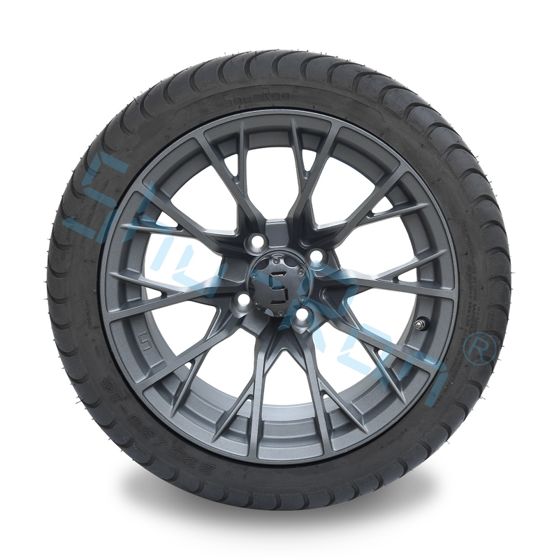 Sprzedaż hurtowa 14' Gunmetal Finished Alloy Golf Cart Wheels, ATV UTV 225/30-14 Street Tubeless Tires with Rims