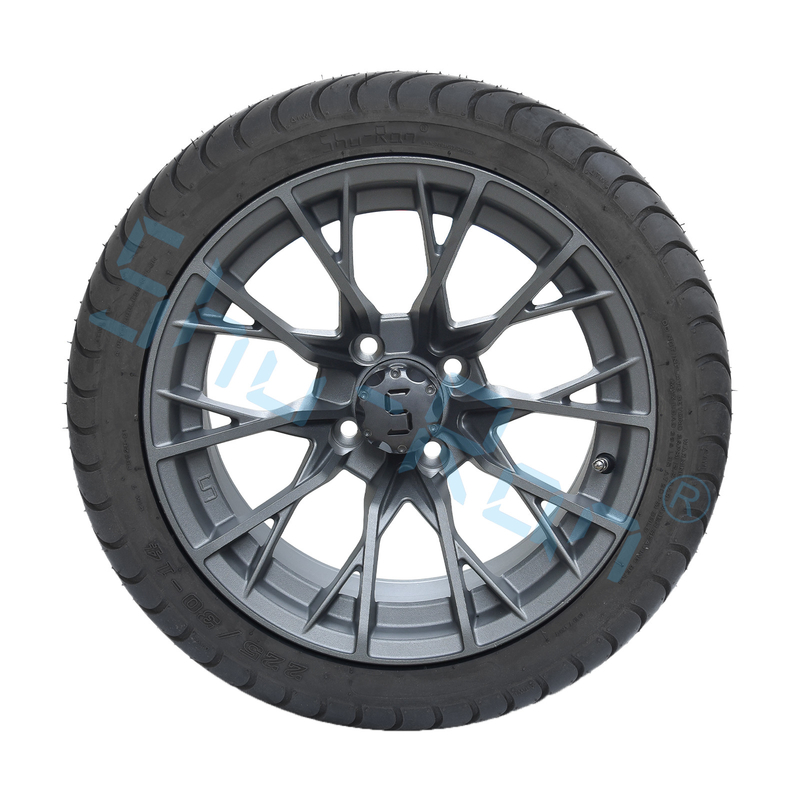 Sprzedaż hurtowa 14' Gunmetal Finished Alloy Golf Cart Wheels, ATV UTV 225/30-14 Street Tubeless Tires with Rims