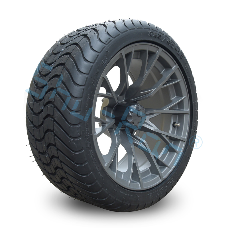 Sprzedaż hurtowa 14' Gunmetal Finished Alloy Golf Cart Wheels, ATV UTV 225/30-14 Street Tubeless Tires with Rims
