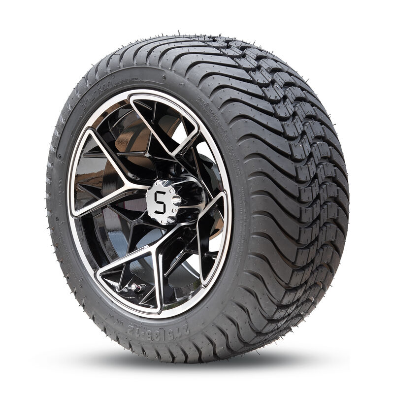 12 Inch Golf Cart Wheels And Tires Combo Machined Glossy Black Rim 215 35 12 Low Profile DOT Street Tire Fits Golf Carts