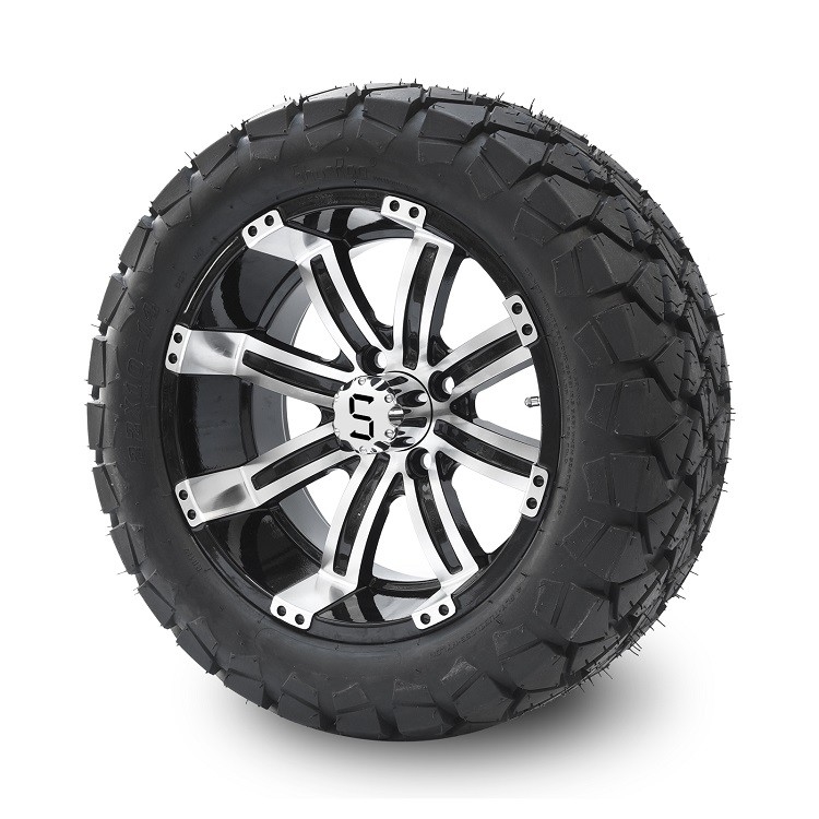 Zestaw koła aluminiowego 14'' do wózka golfowego i opony terenowej 22x10-14 DOT - Obrabiane/Błyszcząca czerń