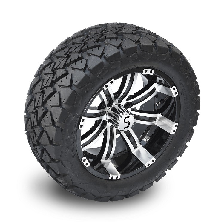 Zestaw koła aluminiowego 14'' do wózka golfowego i opony terenowej 22x10-14 DOT - Obrabiane/Błyszcząca czerń