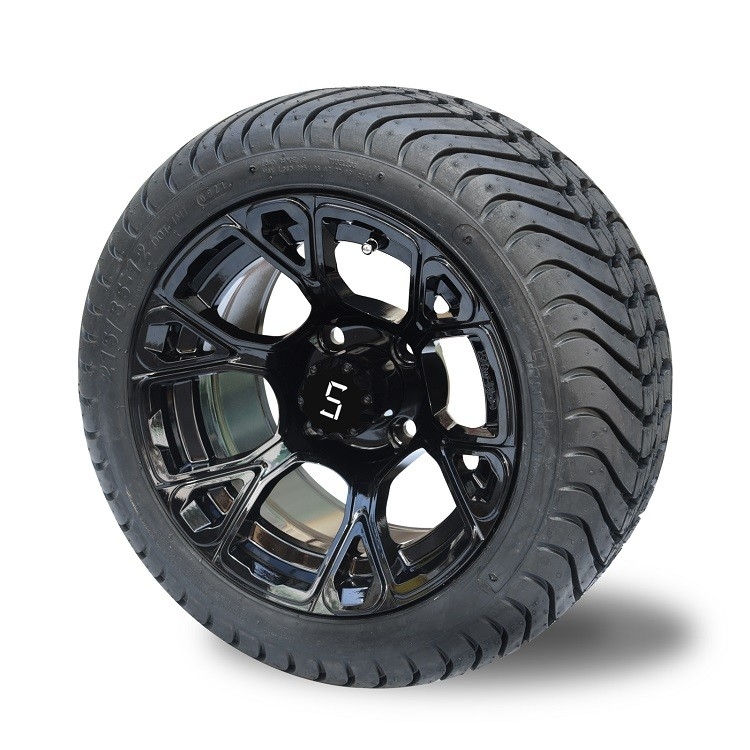 Shu-Ran New Exclusive 12' Glossy Black Golf Cart Wheel i 215/35-12 DOT Street Tire Combo