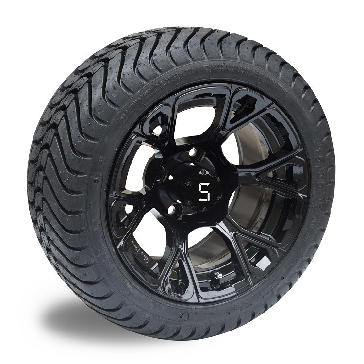 Shu-Ran New Exclusive 12' Glossy Black Golf Cart Wheel i 215/35-12 DOT Street Tire Combo