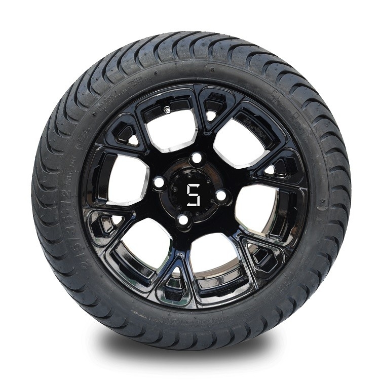 Shu-Ran New Exclusive 12' Glossy Black Golf Cart Wheel i 215/35-12 DOT Street Tire Combo