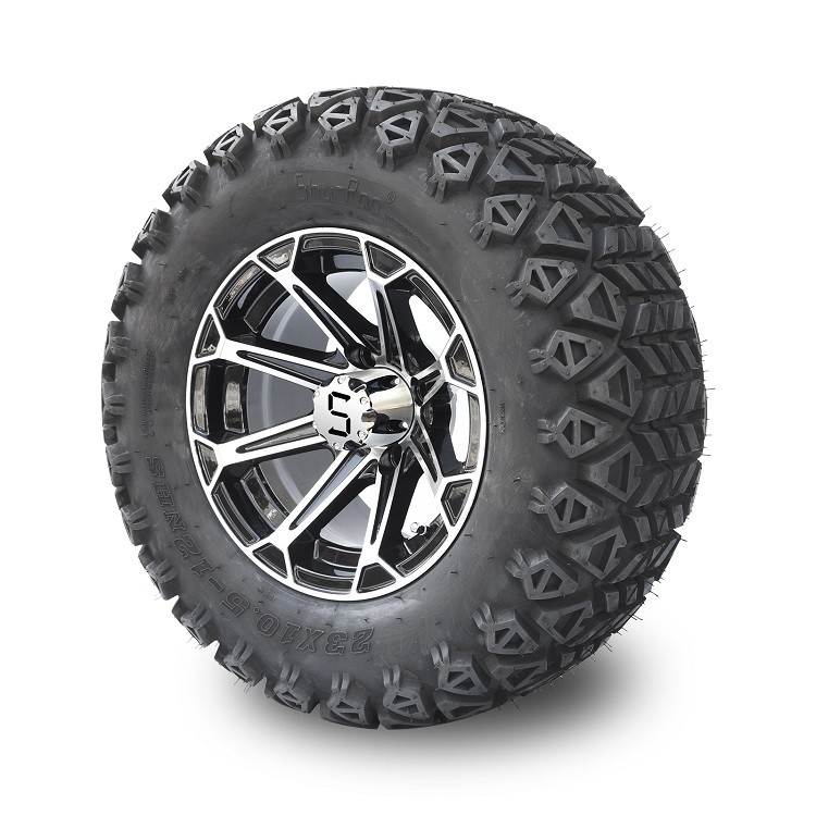 12' Golf Cart Aluminium Rims & 23x10.5-12 Wszystkie opony terenowe Combo - Stworzone / Glossy Black
