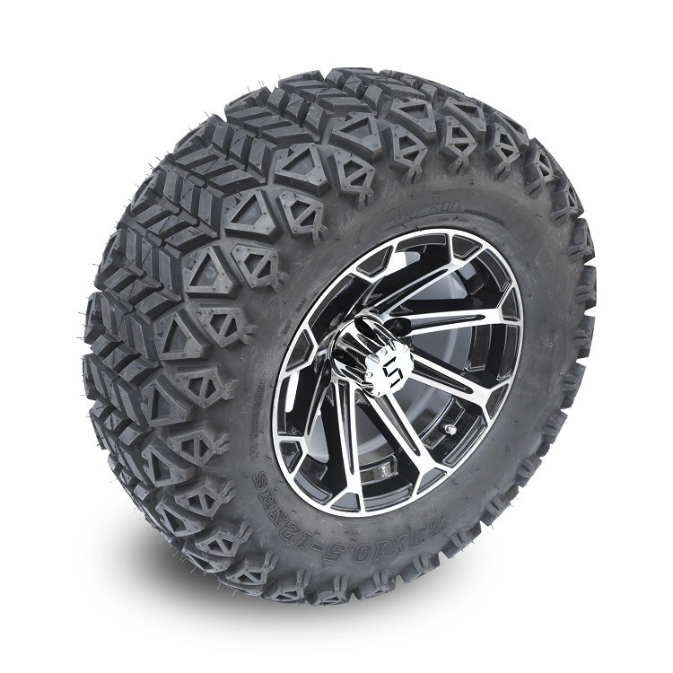 12' Golf Cart Aluminium Rims & 23x10.5-12 Wszystkie opony terenowe Combo - Stworzone / Glossy Black