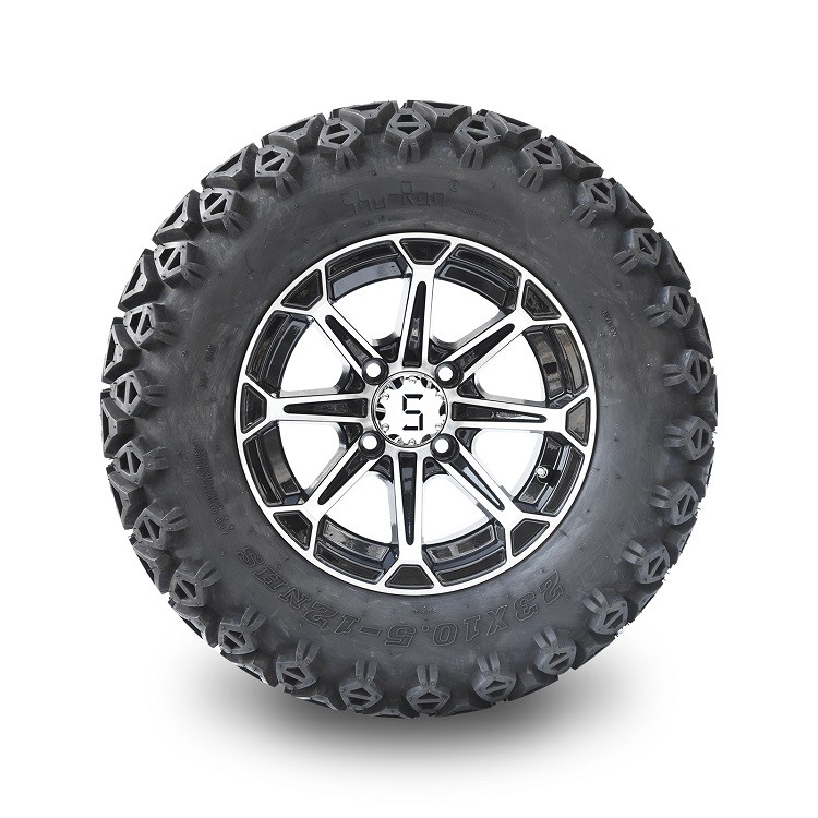 12' Golf Cart Aluminium Rims & 23x10.5-12 Wszystkie opony terenowe Combo - Stworzone / Glossy Black