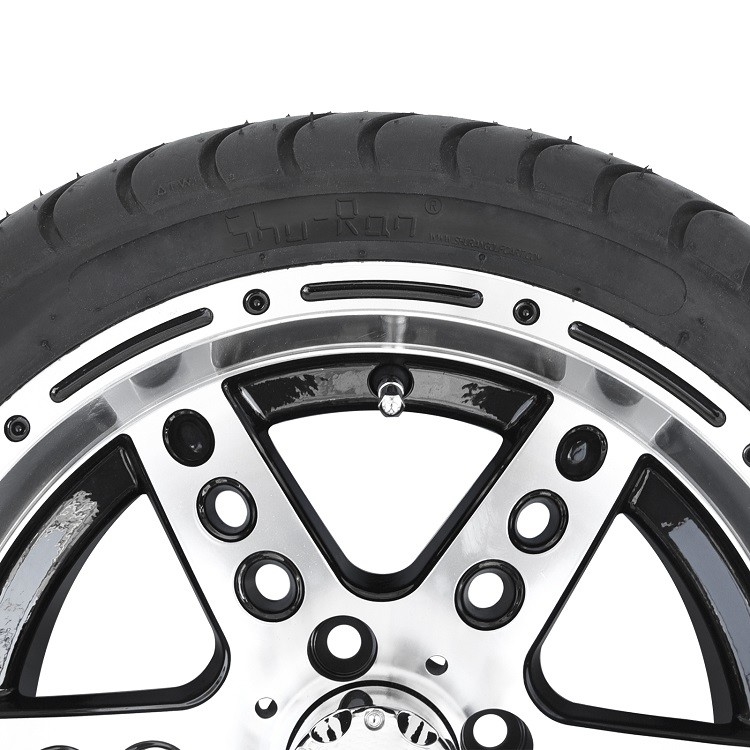 Wózek golfowy 14'' Obrabiane/Czarne aluminiowe felgi 6-ramienne i opony uliczne 225/30-14 w zestawie