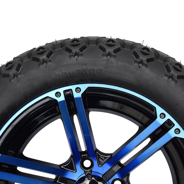 Golf Cart 14 Inch Blue/Glossy Black Wheels And 22 Inch High Off-Road Tires 4 PLY z DOT Approved
