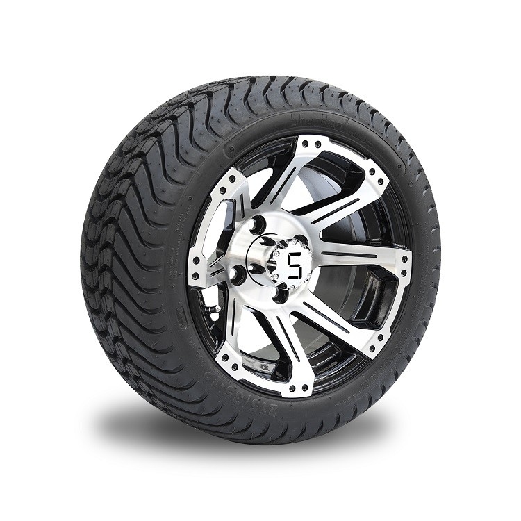 Czarne aluminiowe 12-calowe koła i opony do wózków golfowych 215 35 12 z 8 szprychami