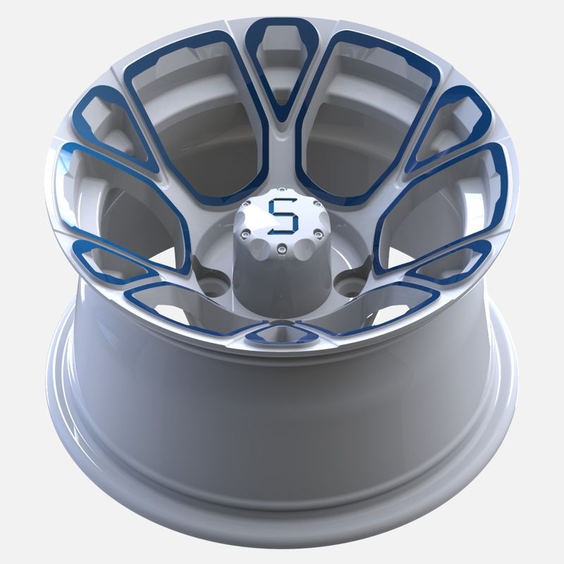 12-calowe felgi aluminiowe do wózka golfowego, niebiesko-białe, PCD 4/101.6, przesunięcie -25