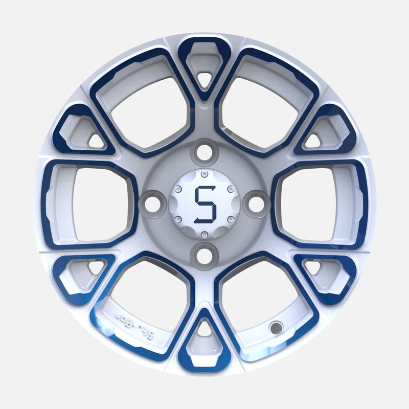 12-calowe felgi aluminiowe do wózka golfowego, niebiesko-białe, PCD 4/101.6, przesunięcie -25